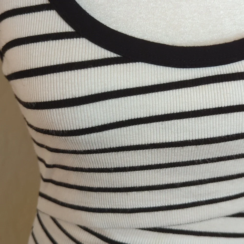 Bailey 44 White Black Striped Ribbed Tiered Tank Mini Dress Size XS - Picture 4 of 9
